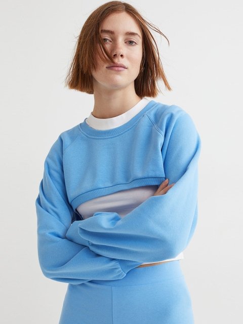 H&M Women Blue Cropped sweatshirt