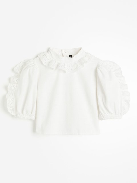 H&M Women Broderie Anglaise-Detail Cotton Blouse
