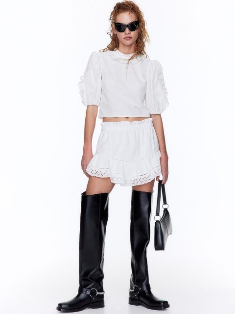 H&M Women Broderie Anglaise-Detail Cotton Blouse