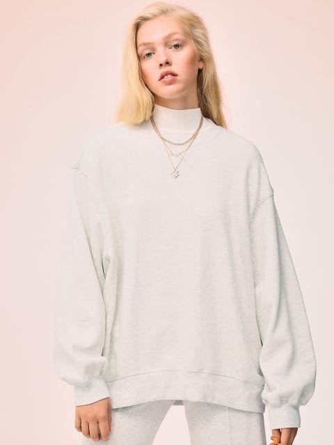 H&M Women Grey Solid Oversized Sweatshirt
