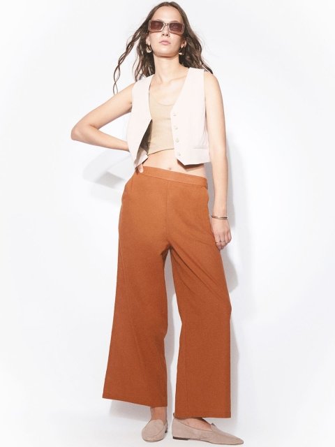 H&M Women High-Rise Cotton Easy Wash Trouser