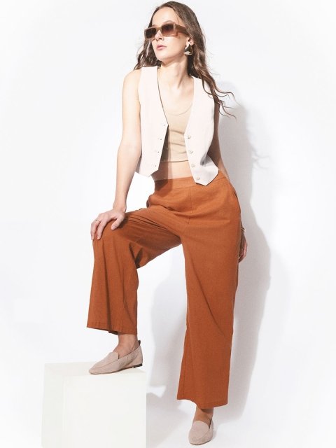 H&M Women High-Rise Cotton Easy Wash Trouser