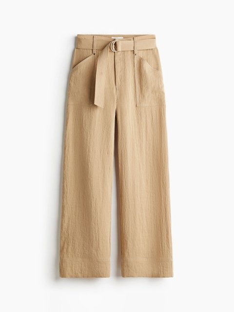 H&M Women High-Rise Wide Belted Trousers