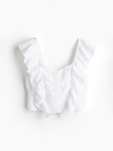 H&M Women Linen-Blend Cropped Blouse