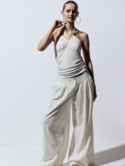 H&M Women Linen-Blend Tailored Trousers