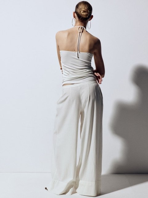 H&M Women Linen-Blend Tailored Trousers