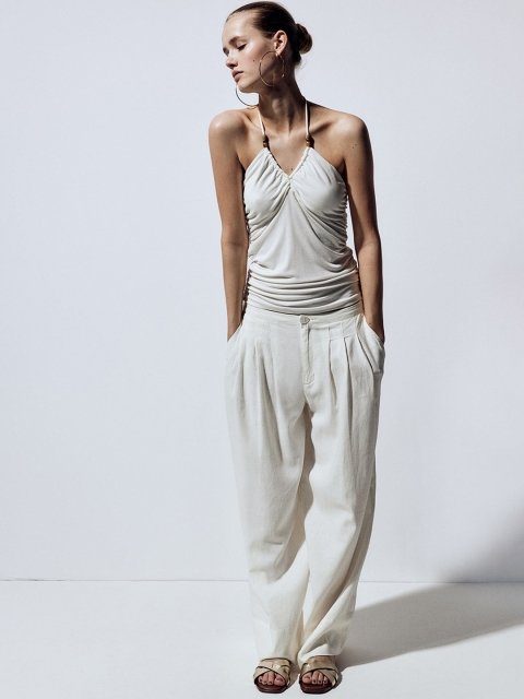 H&M Women Linen-Blend Tailored Trousers