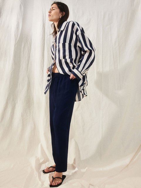 H&M Women Linen-Blend Tapered Trousers