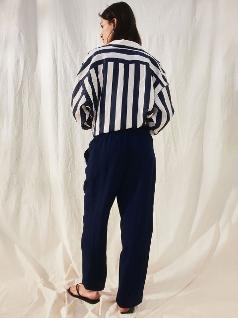 H&M Women Linen-Blend Tapered Trousers