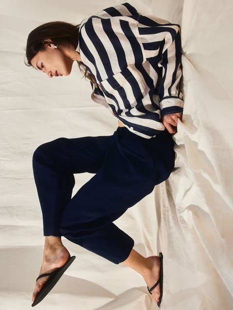H&M Women Linen-Blend Tapered Trousers
