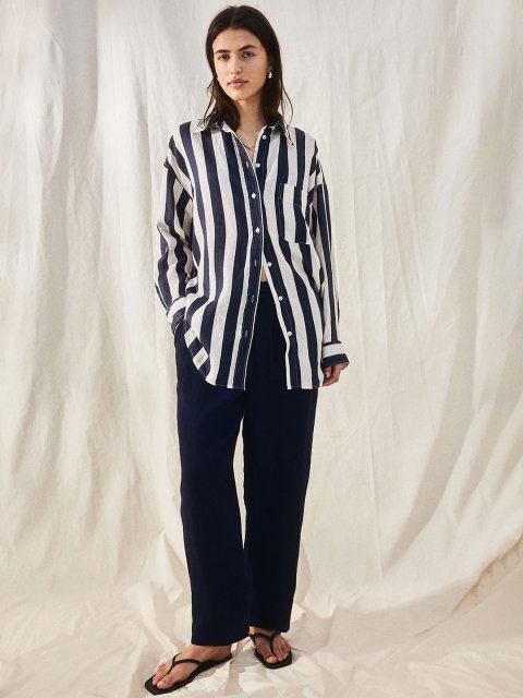 H&M Women Linen-Blend Tapered Trousers