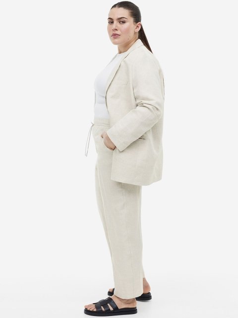 H&M Women Linen-Blend Tapered Trousers