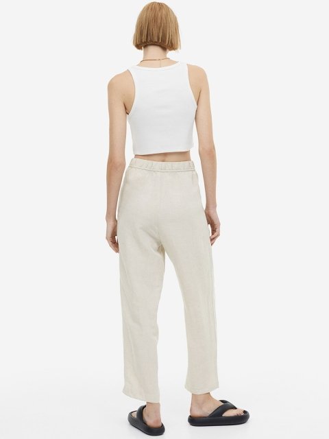 H&M Women Linen-Blend Tapered Trousers