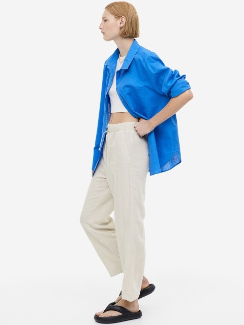 H&M Women Linen-Blend Tapered Trousers