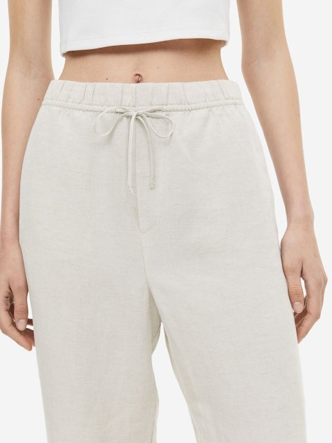H&M Women Linen-Blend Tapered Trousers