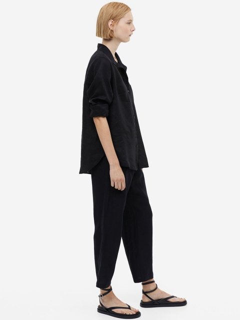 H&M Women Linen-Blend Tapered Trousers
