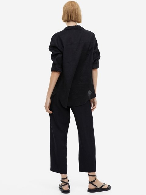 H&M Women Linen-Blend Tapered Trousers