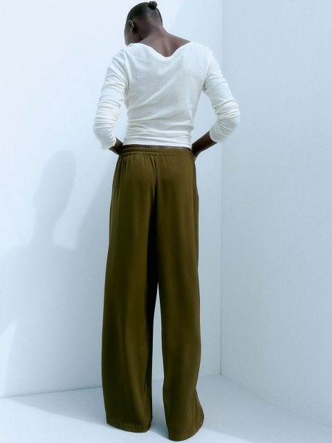 H&M Women Mid-Rise Loose Fit Wide Pull-On Trousers