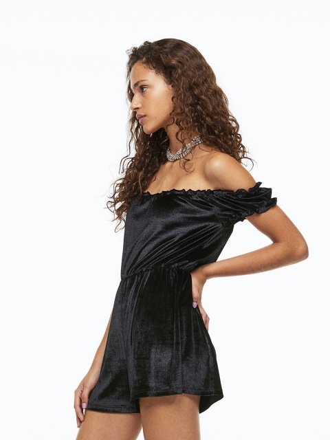H&M Women Off-The-Shoulder Velour Jumpsuit