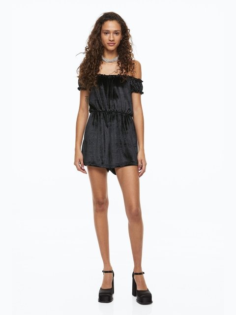 H&M Women Off-The-Shoulder Velour Jumpsuit