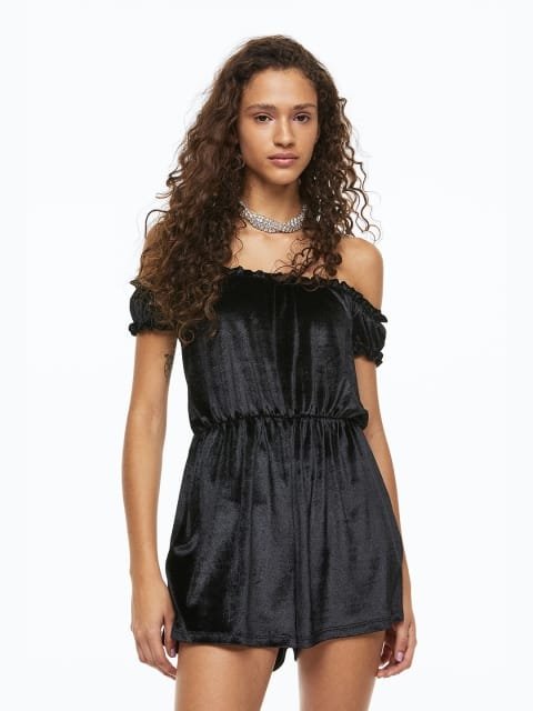 H&M Women Off-The-Shoulder Velour Jumpsuit