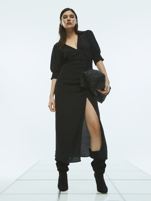 H&M Women Puff-sleeved Crepe Dress