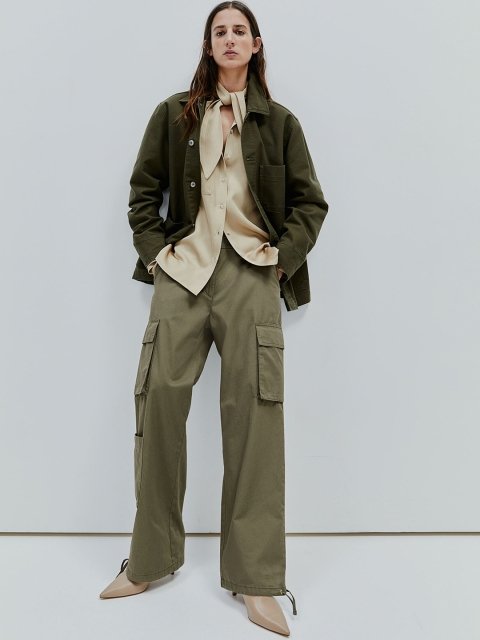 H&M Women Pure Cotton Cargo Trousers