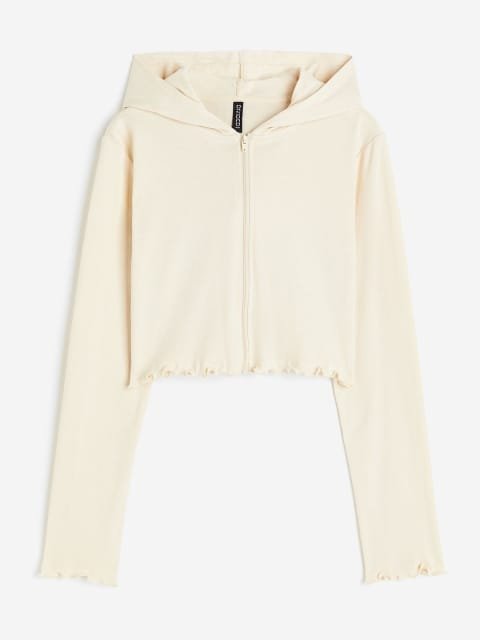 H&M Women Pure Cotton Cropped Zip-Through Sweatshirt