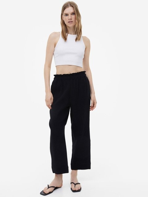 H&M Women Pure Cotton Paper Bag Trousers
