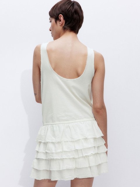 H&M Women Raw-Edge Tiered-Skirt Dress