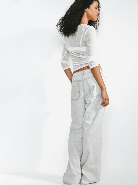 H&M Women Straight Fit High-Rise Pure Cotton Twill Trouser