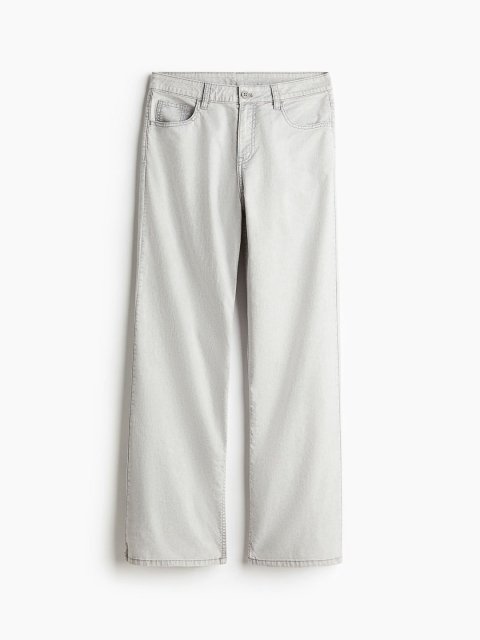 H&M Women Straight Fit High-Rise Pure Cotton Twill Trouser