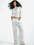 H&M Women Straight Fit High-Rise Pure Cotton Twill Trouser
