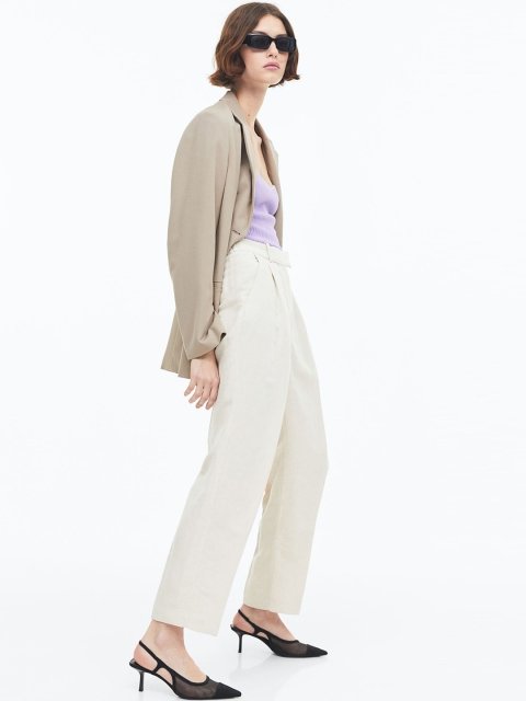 H&M Women Tapered Linen-Blend Trousers