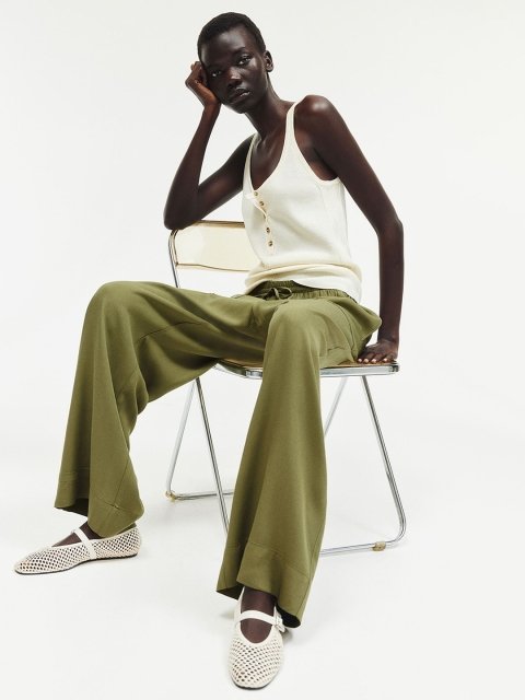 H&M Women Viscose Mid-Rise Loose Fit Drawstring Trousers