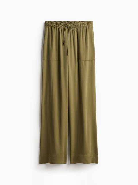 H&M Women Viscose Mid-Rise Loose Fit Drawstring Trousers