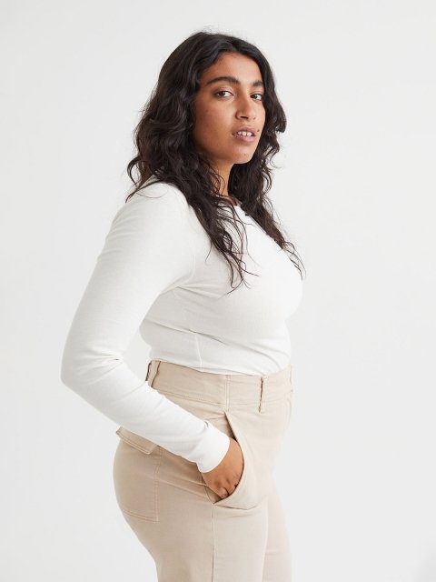 H&M Women White Ribbed Modal-Blend Top