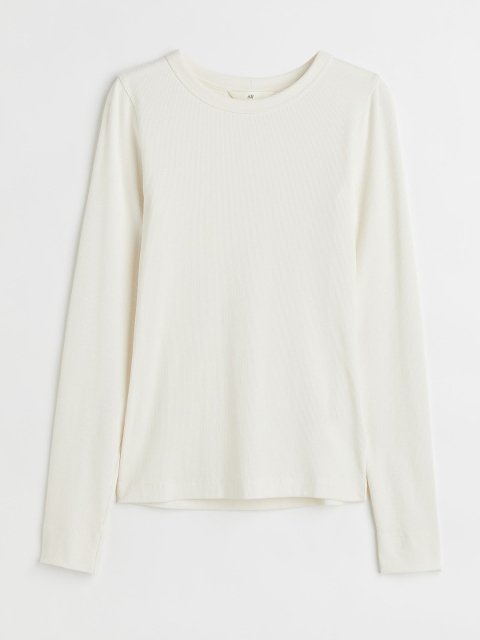 H&M Women White Ribbed Modal-Blend Top