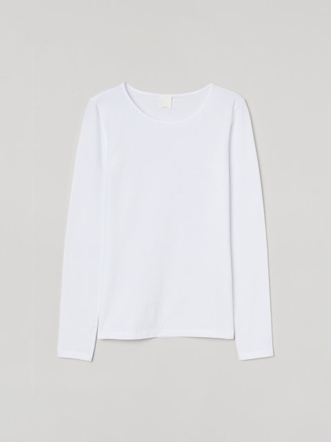 H&M Women White Solid Long-Sleeved Jersey Top