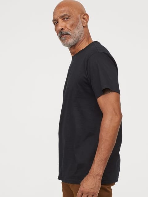 HM Men Black Solid Cotton Pure Cotton T-shirt Regular Fit