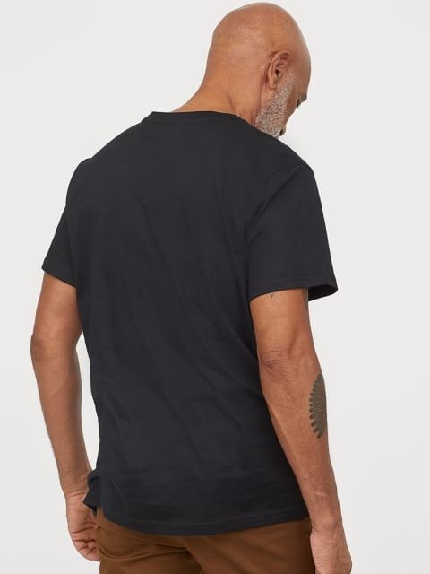 HM Men Black Solid Cotton Pure Cotton T-shirt Regular Fit