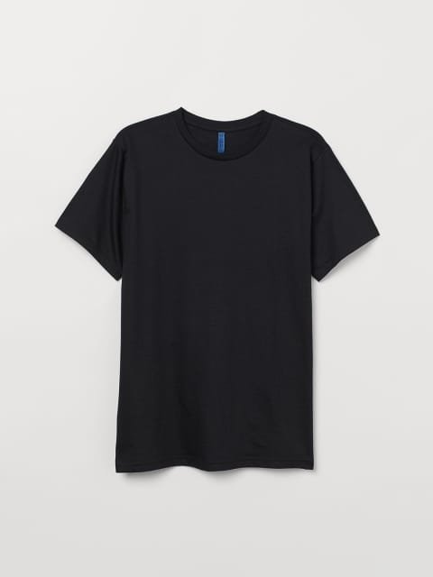 HM Men Black Solid Cotton Pure Cotton T-shirt Regular Fit