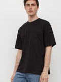HM Men Black Solid Relaxed Fit Cotton Pure Cotton T-shirt