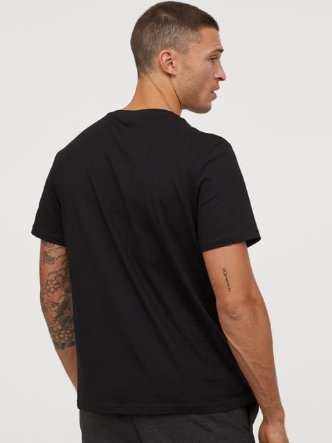 HM Men Black Solid V-neck Pure Cotton T-shirt Regular Fit