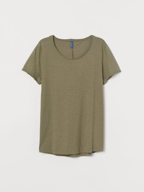 HM Men Green Raw-edge Pure Cotton T-shirt