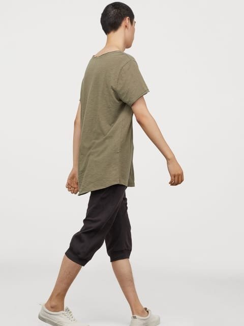 HM Men Green Raw-edge Pure Cotton T-shirt
