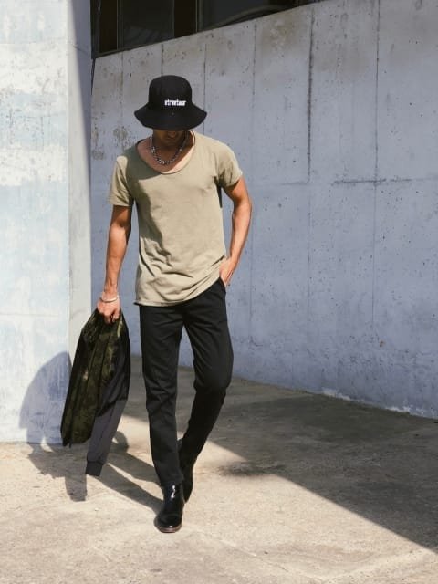 HM Men Green Raw-edge Pure Cotton T-shirt