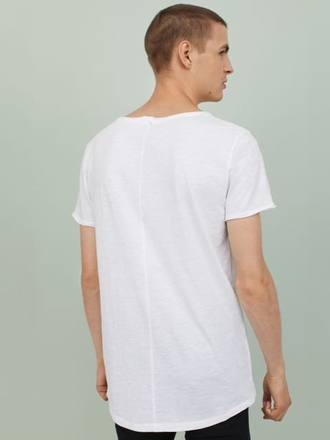HM Men White Solid Raw Edge Tee