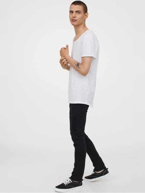 HM Men White Solid Raw Edge Tee