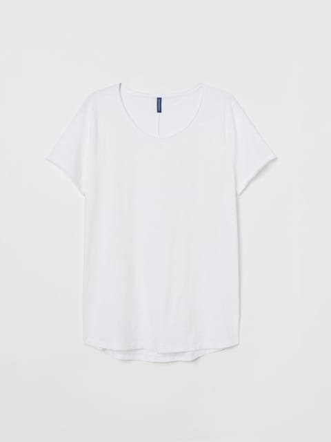 HM Men White Solid Raw Edge Tee
